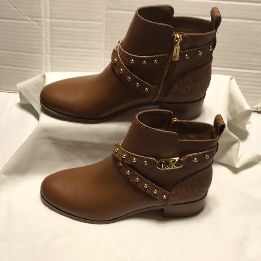 Michael kors logo leather ankle boots with gold tone studs. NWOT